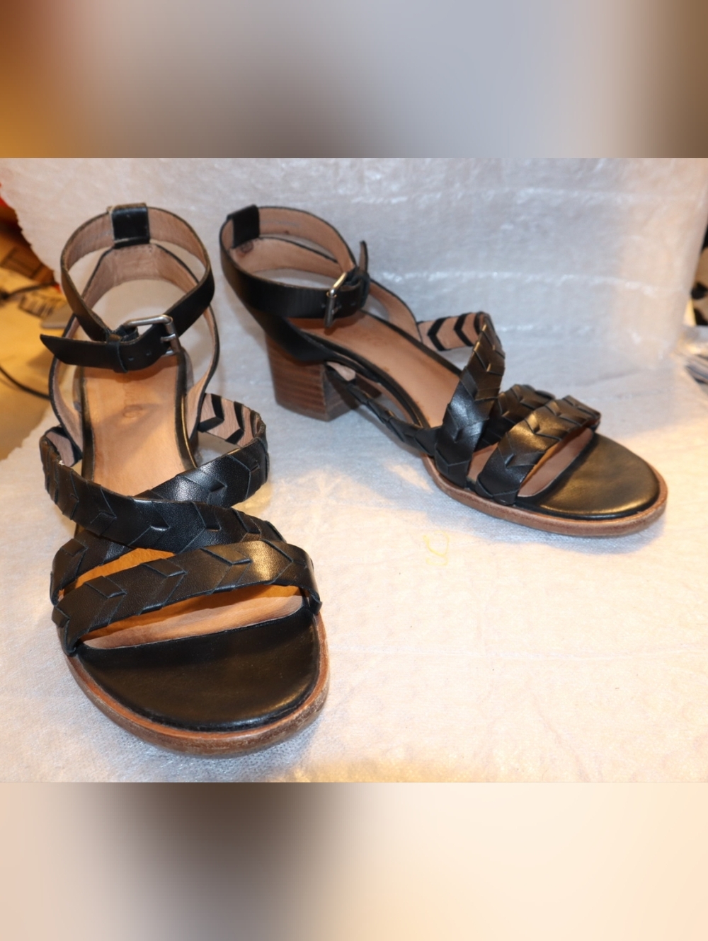 Madewell Chunky stacked heels and whipstitched straps  leather sandals Black 8 - Picture 6 of 10